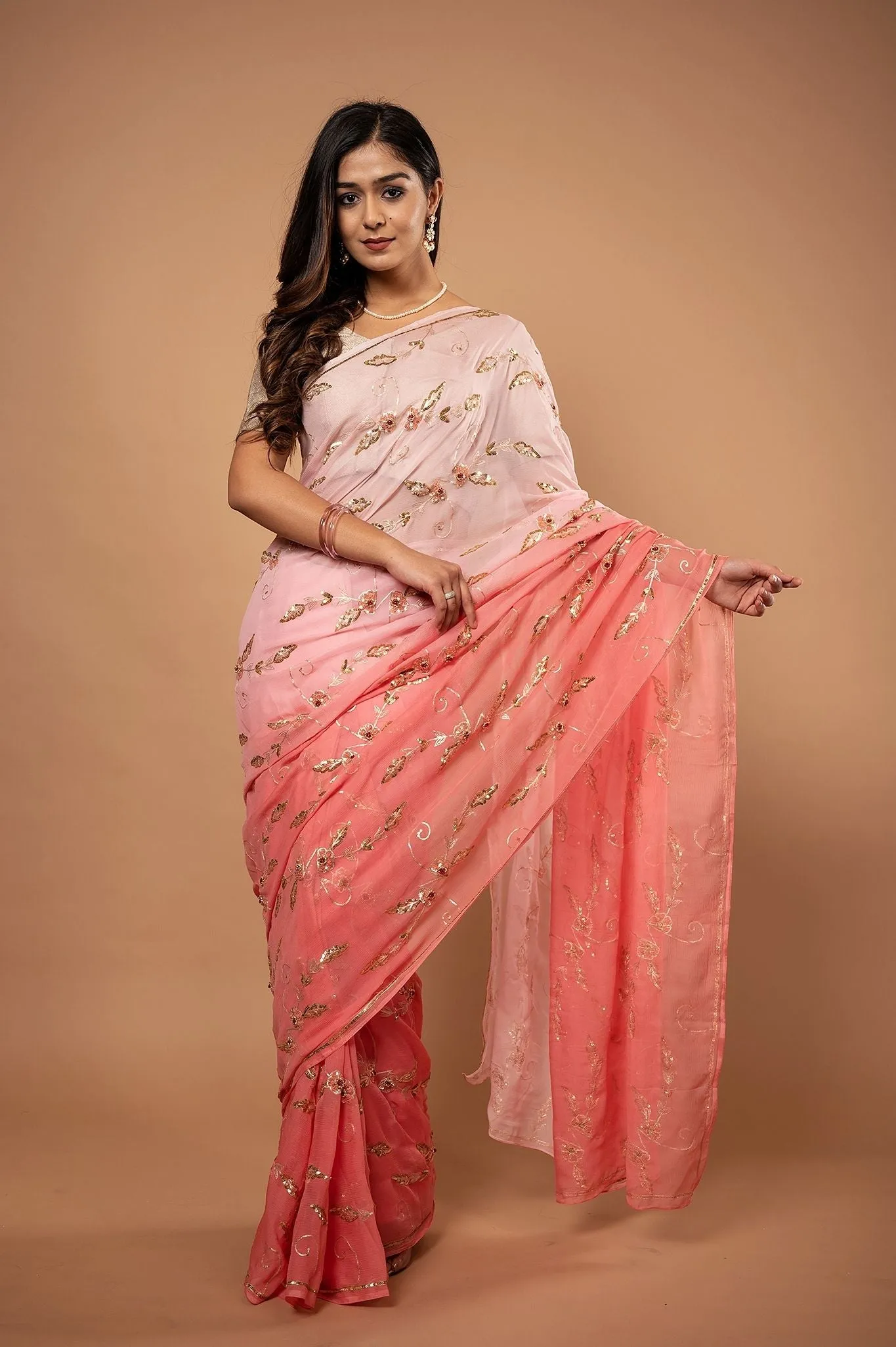 Pure Chiffon Heavy Siquin Work Saree