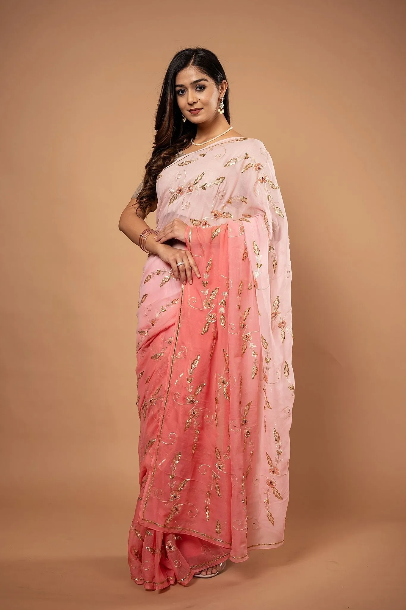 Pure Chiffon Heavy Siquin Work Saree