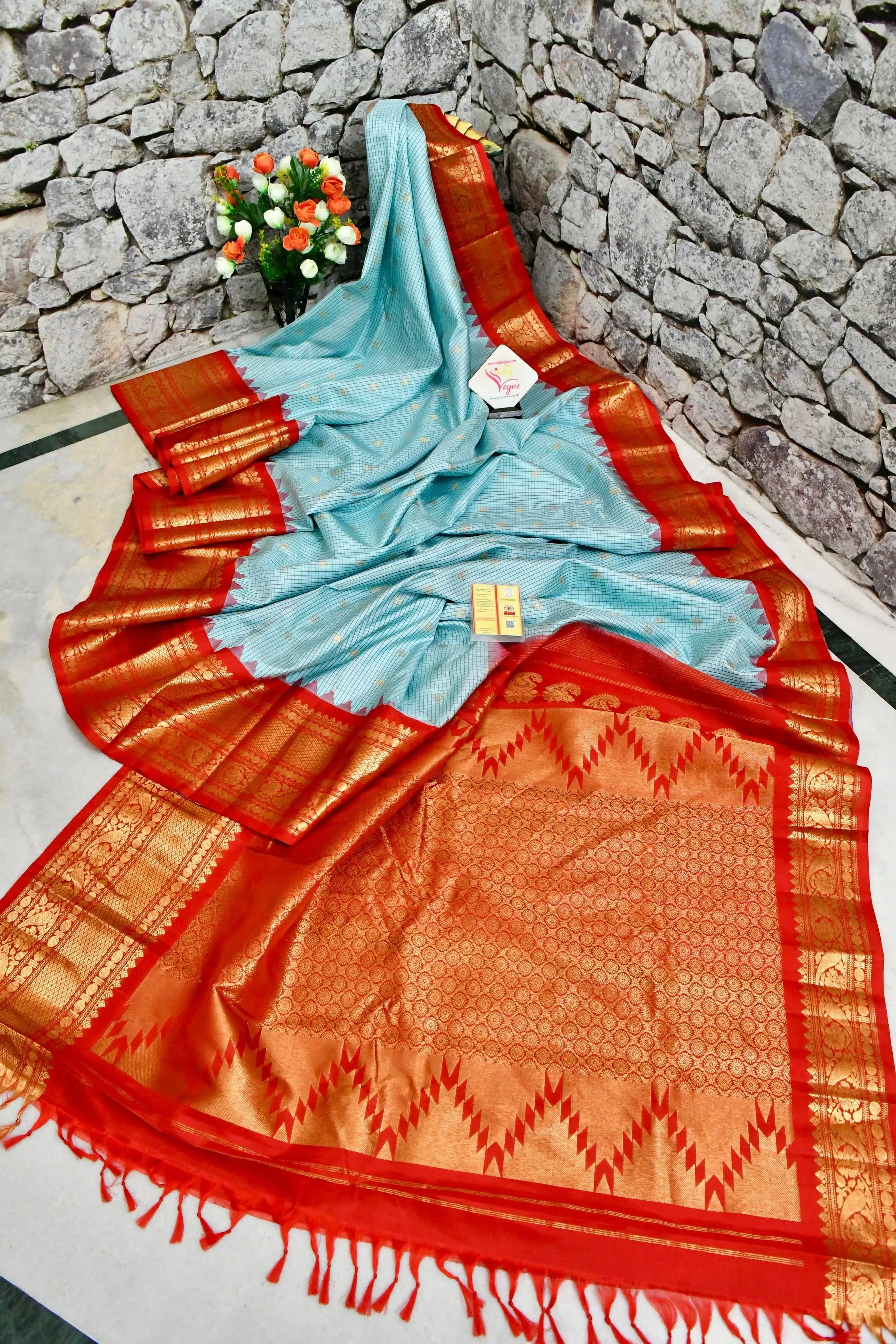 Sky Blue Color Gadwal Silk Saree with Graph Checks