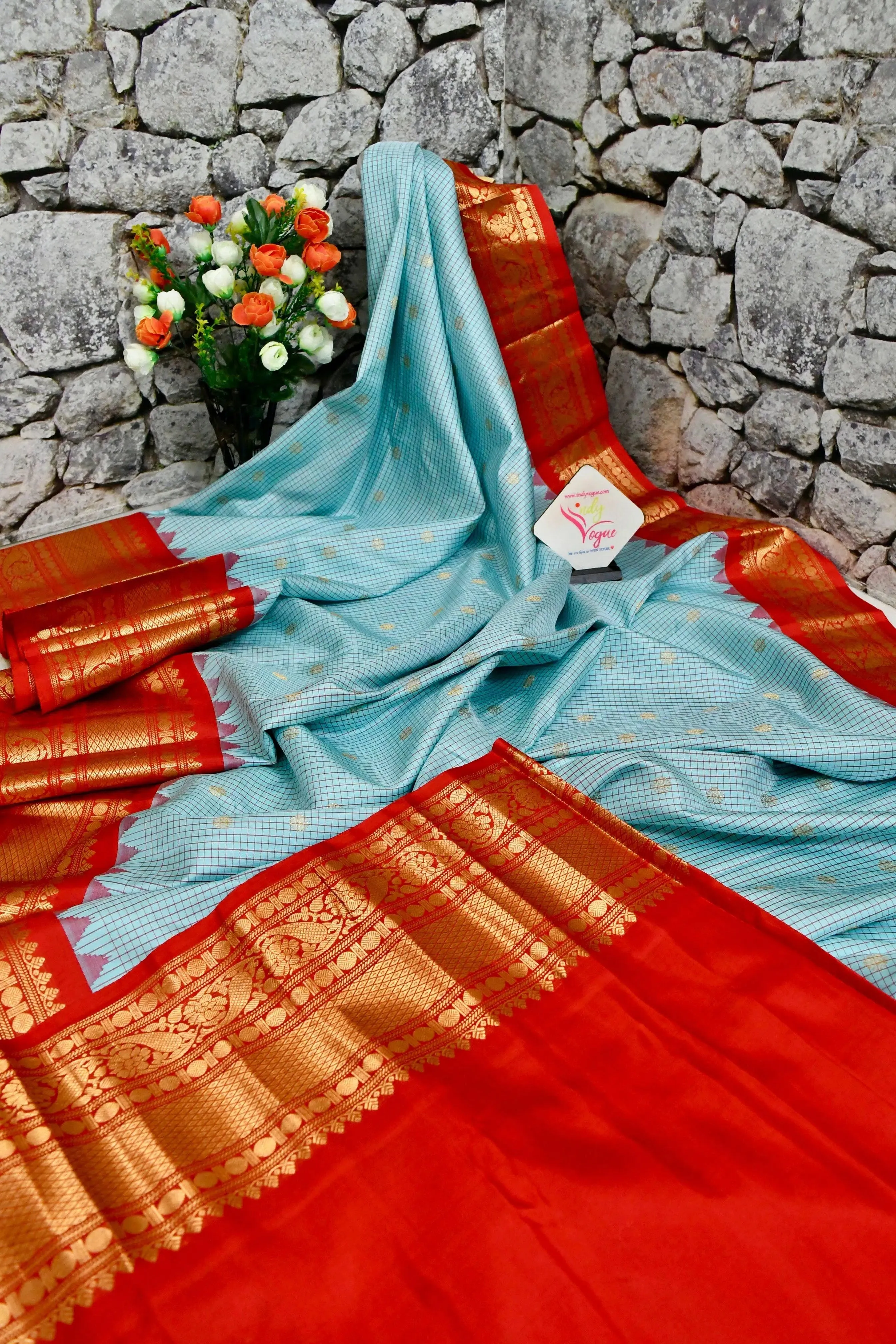 Sky Blue Color Gadwal Silk Saree with Graph Checks