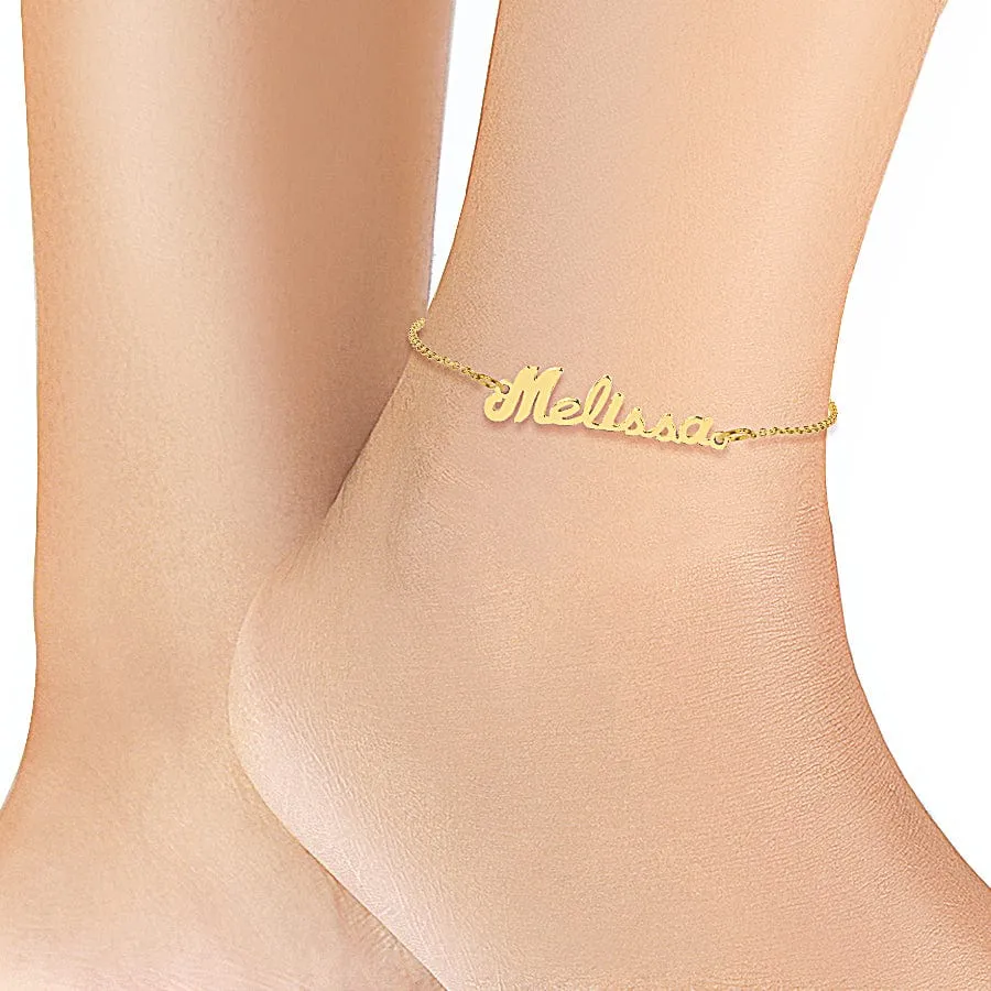 Solid Gold Mini Name Ankle Bracelet