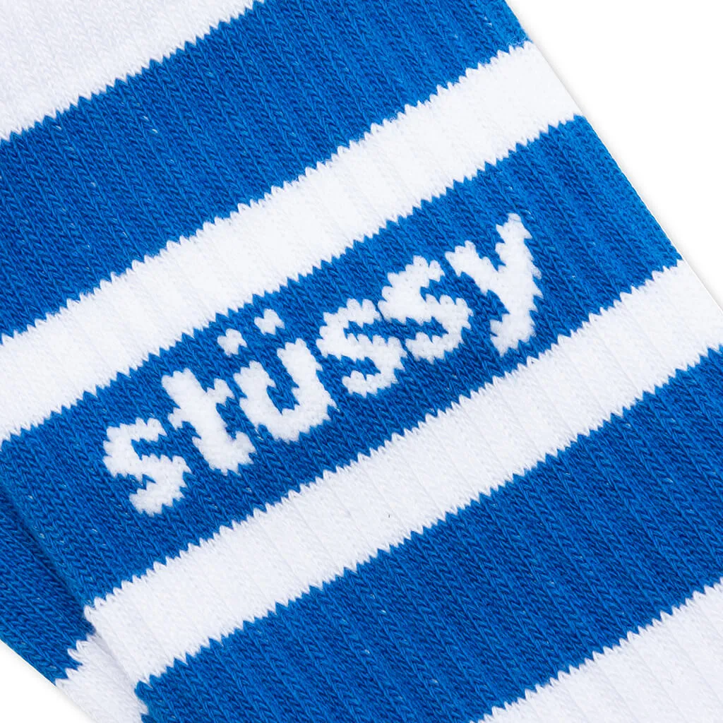 Stripe Crew Socks - White/Blue