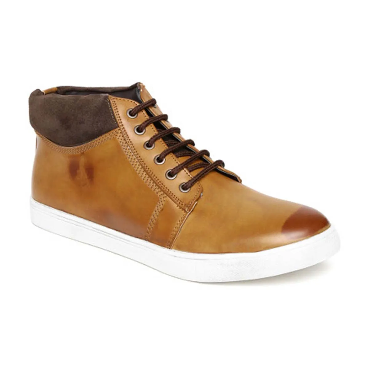 Tan High Ankle Lace-up Sneakers