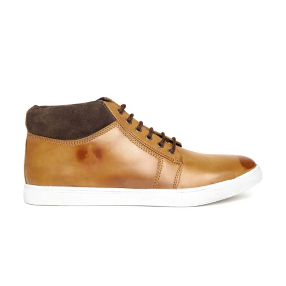 Tan High Ankle Lace-up Sneakers