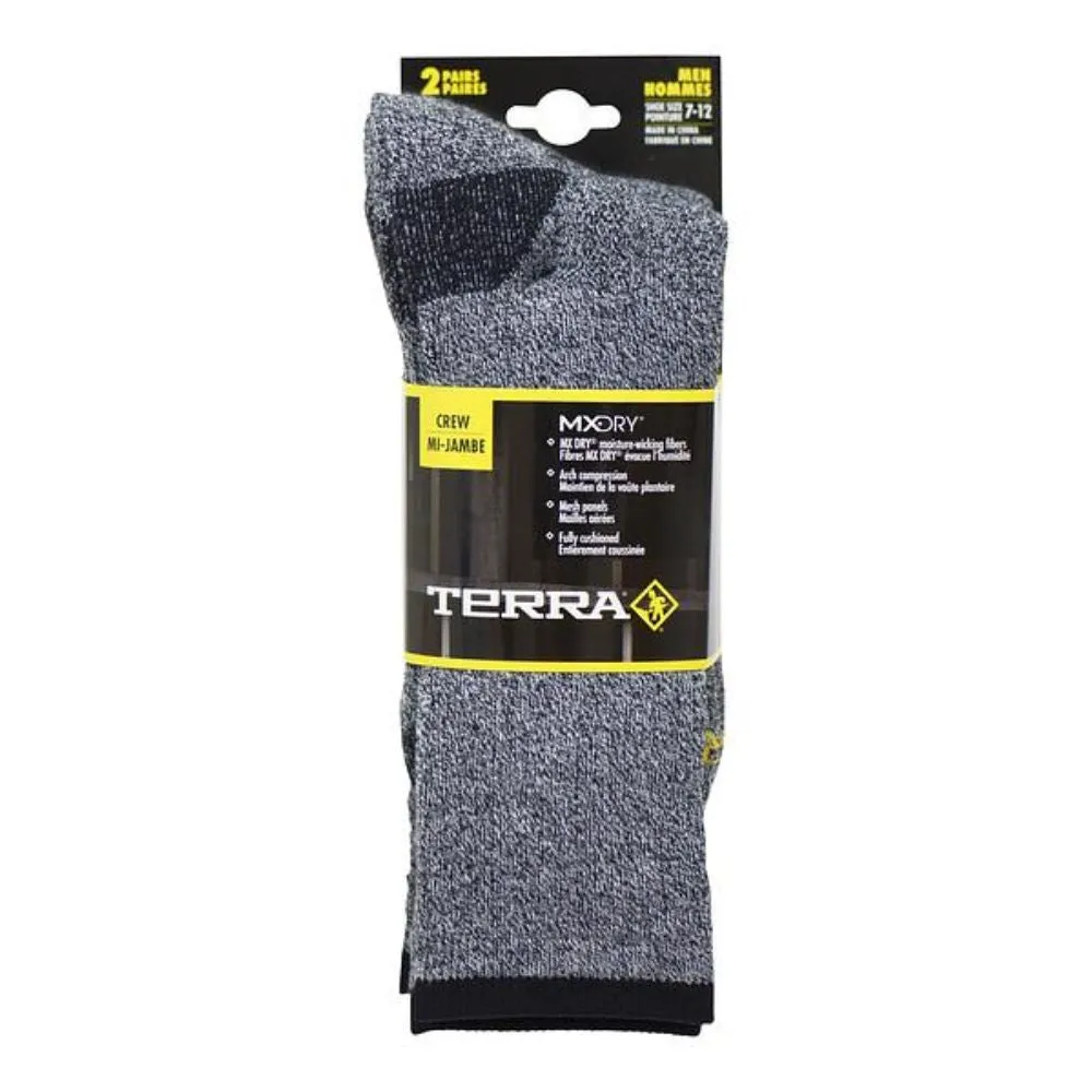 Terra Men's 2 PK Crew Work Sock - Black Mix