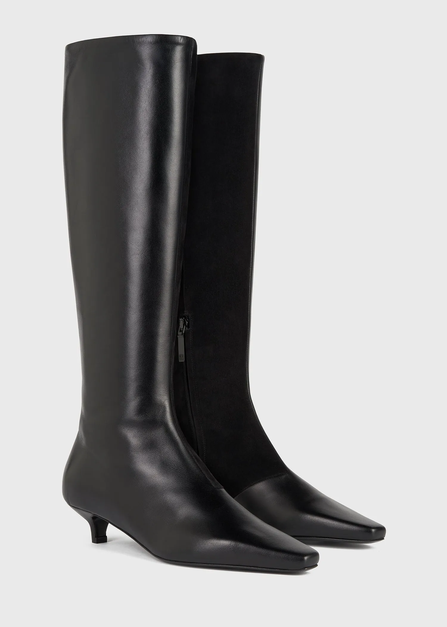 The Slim Knee-High Boot black leather/suede