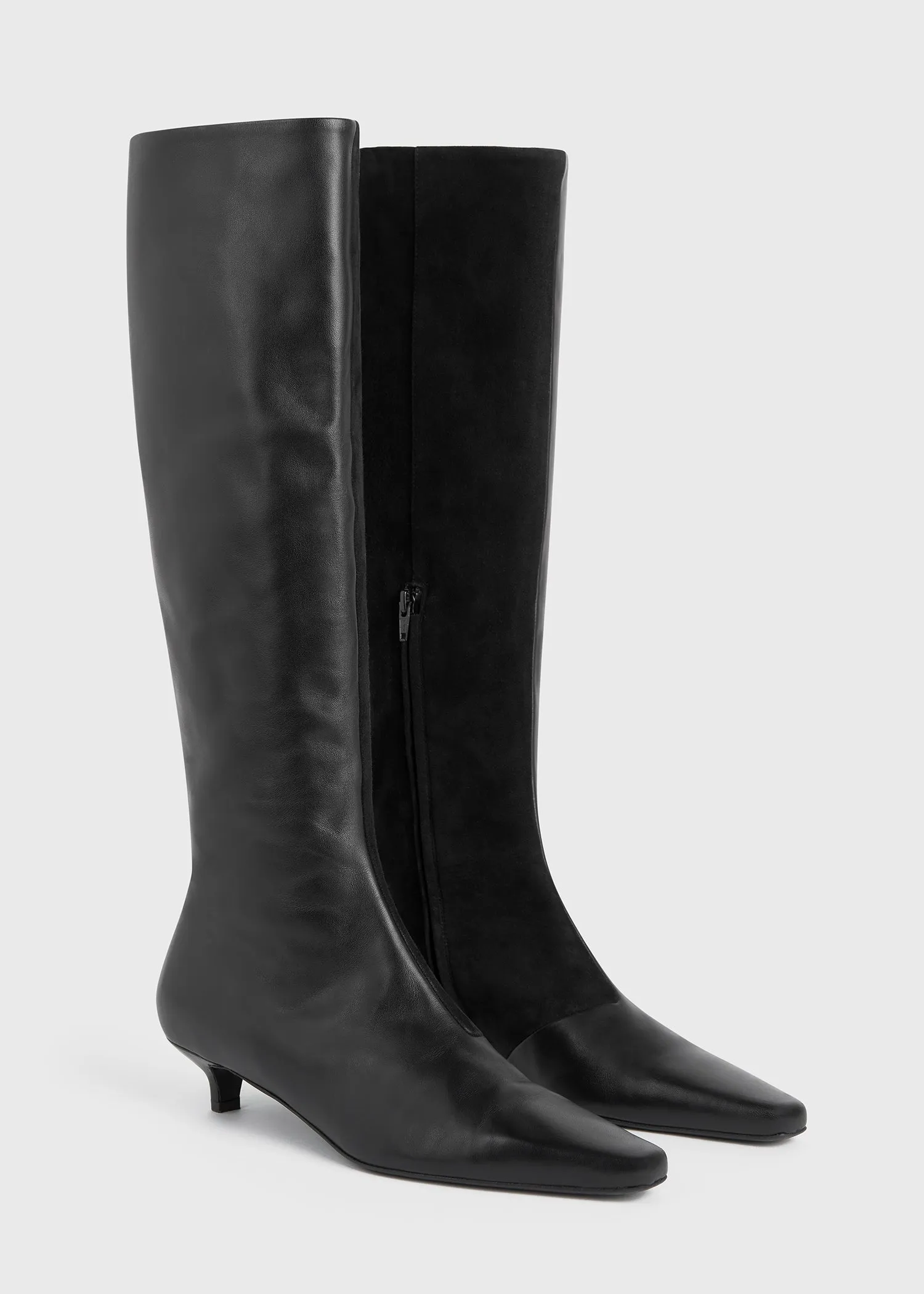 The Slim Knee-High Boot black leather/suede