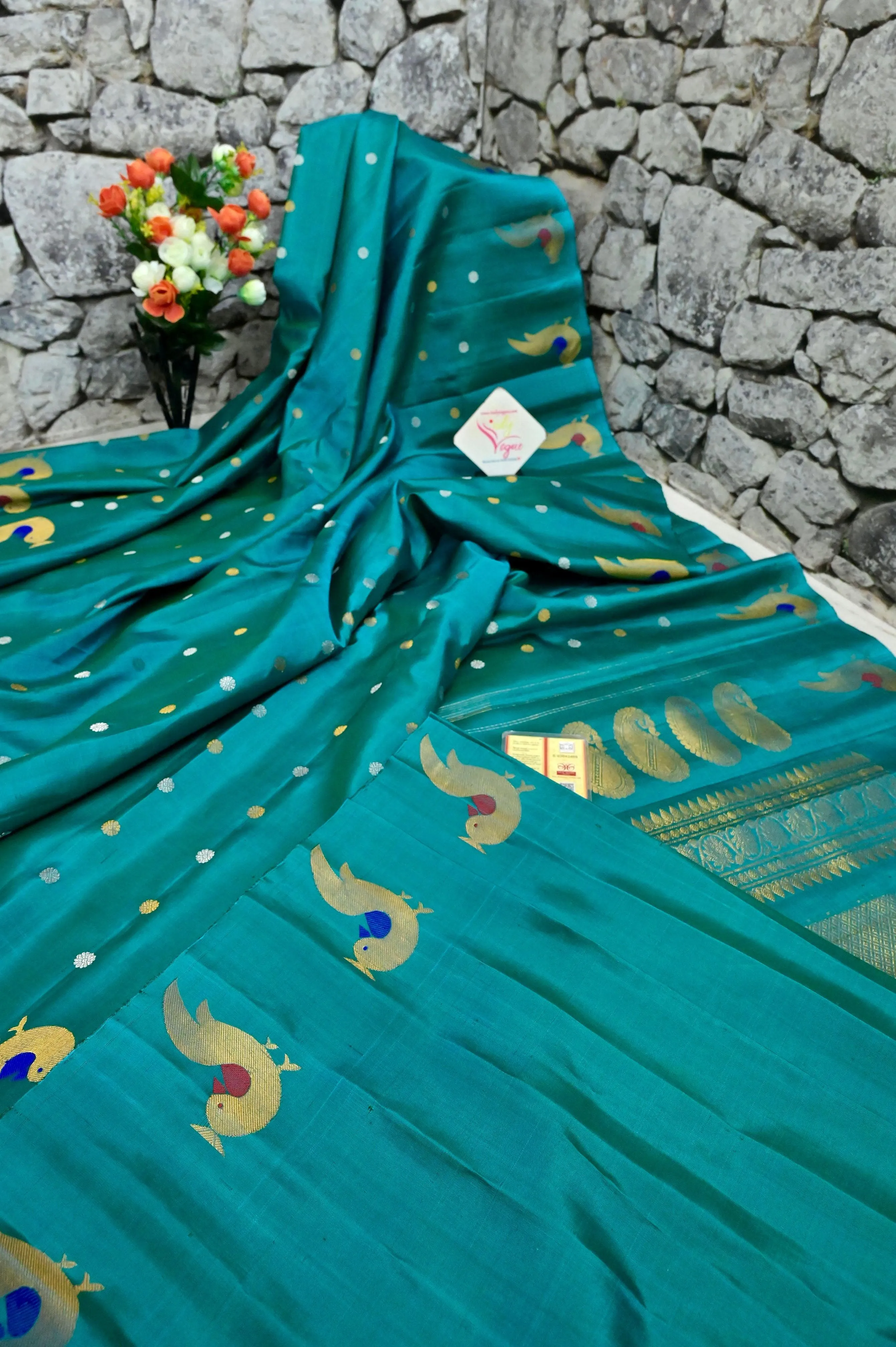 Turquoise Blue Color Pure Gadwal Silk with Paithani Design and Meenakari Pallu