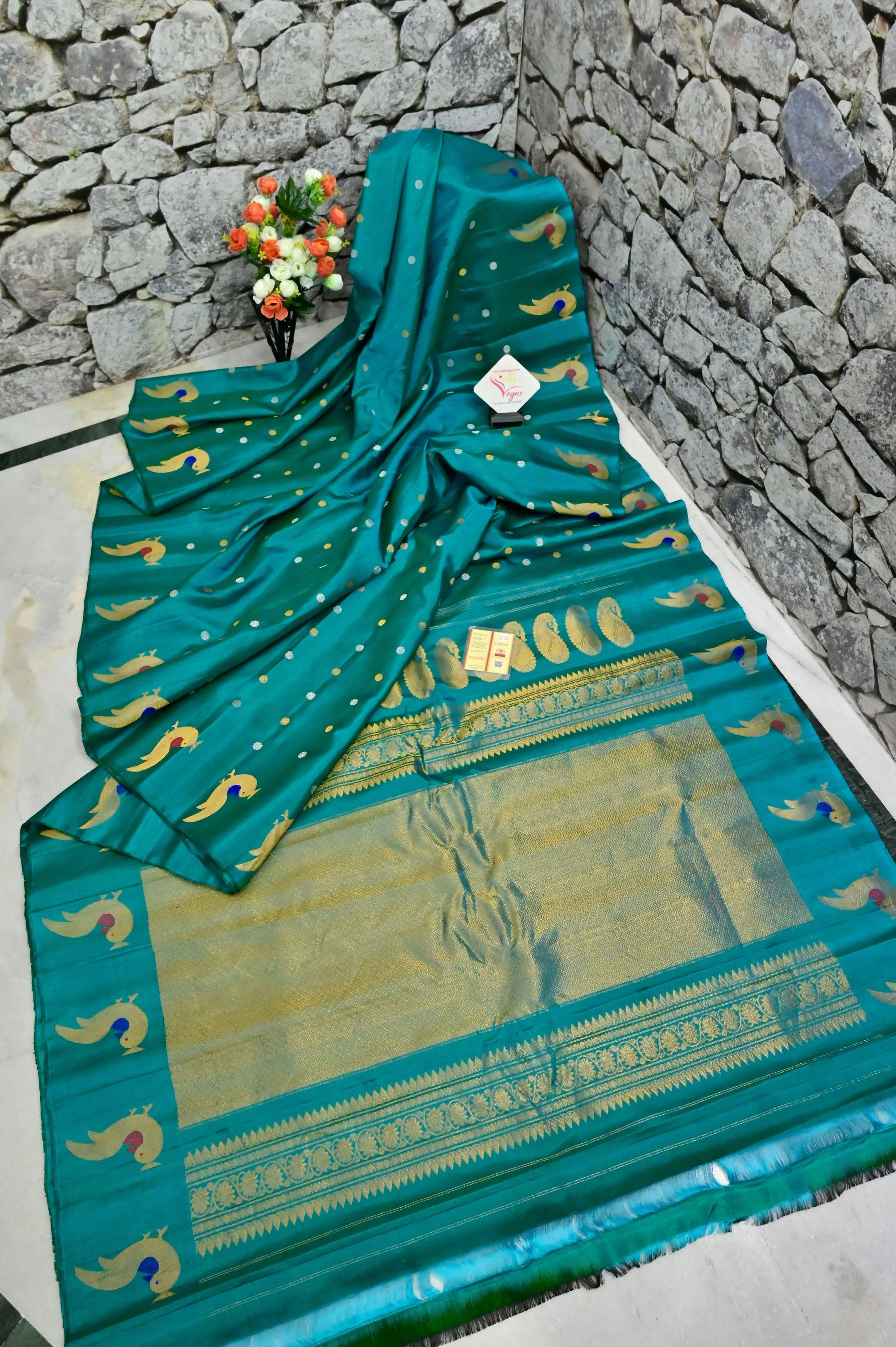 Turquoise Blue Color Pure Gadwal Silk with Paithani Design and Meenakari Pallu