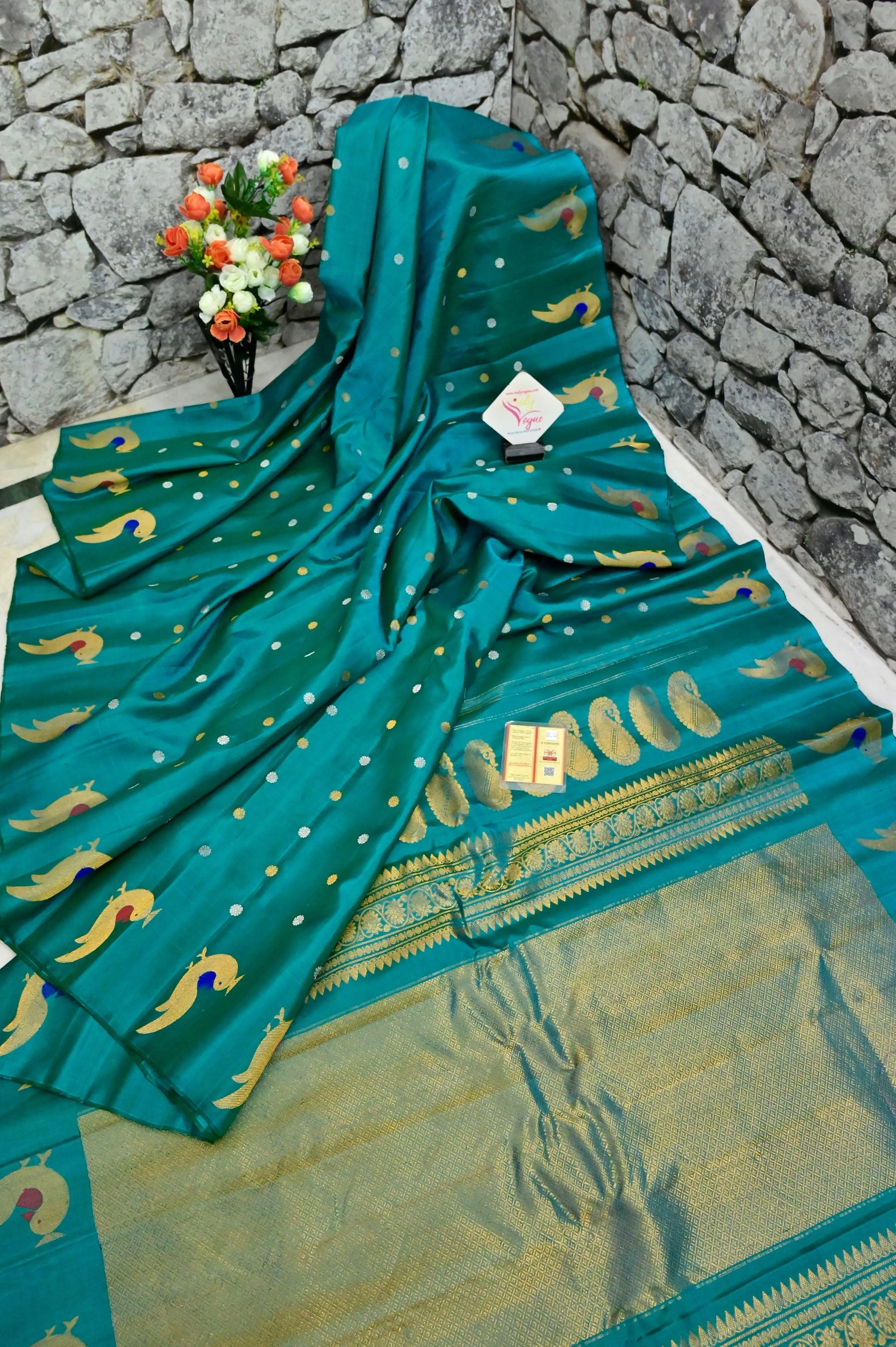 Turquoise Blue Color Pure Gadwal Silk with Paithani Design and Meenakari Pallu