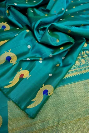 Turquoise Blue Color Pure Gadwal Silk with Paithani Design and Meenakari Pallu