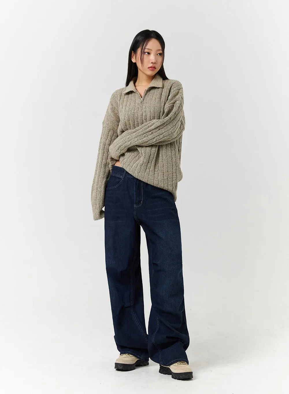 Unisex High Waist Solid Pocket Straight Leg Jeans CD328