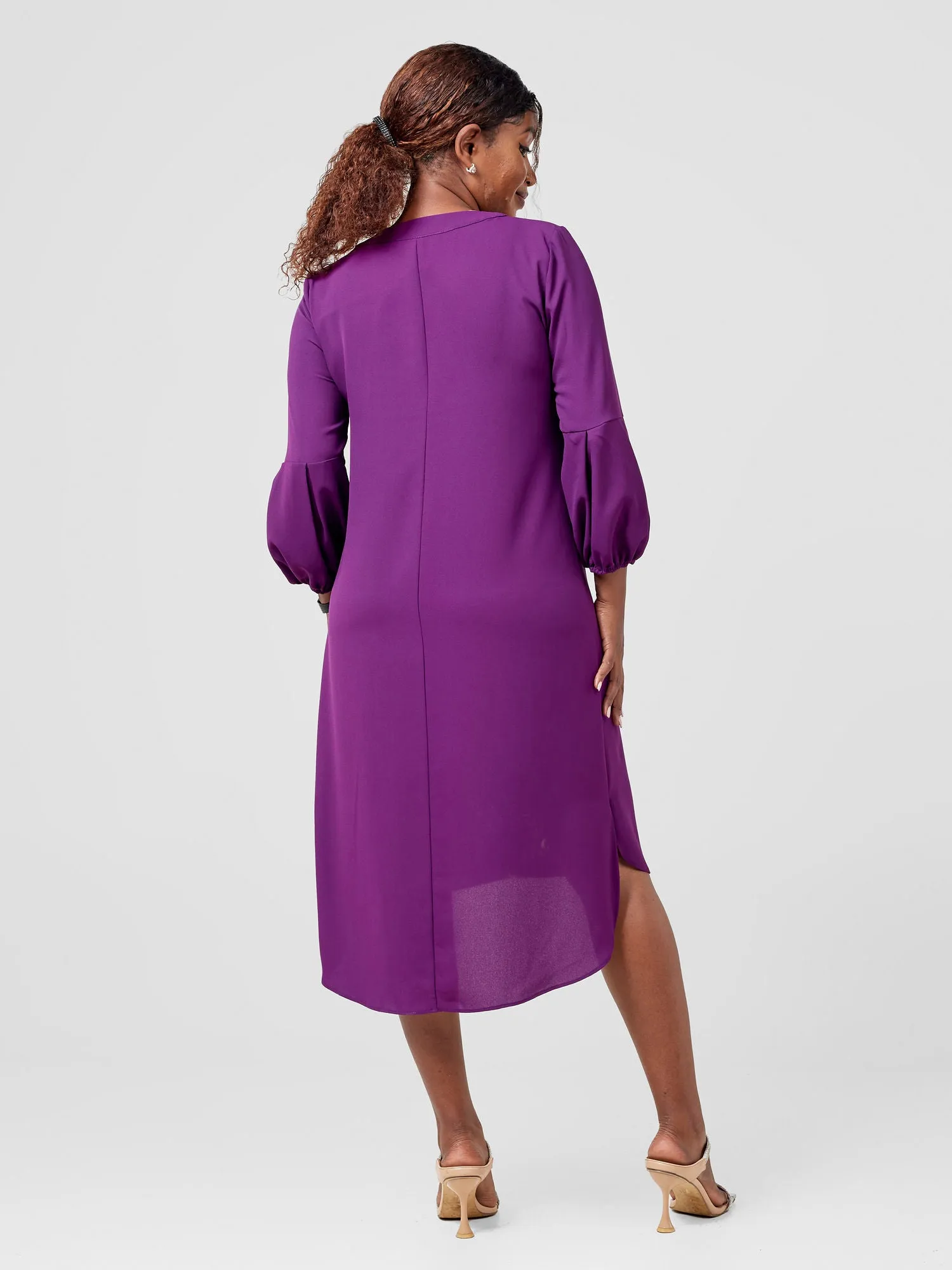 Vivo Imali Bishop Sleeve High Low Knee Length Dress - Dark Purple