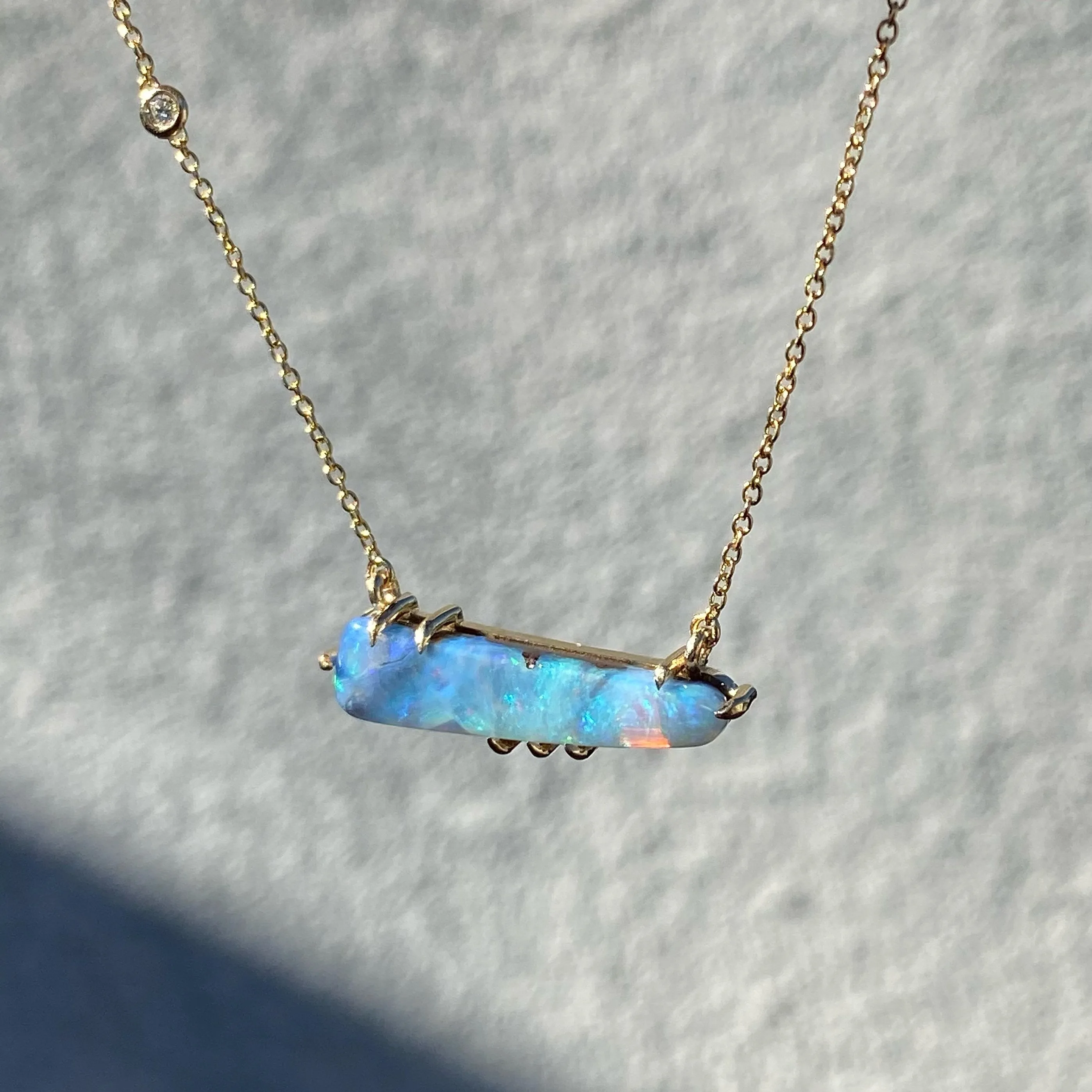 Winter Flurry Boulder Opal Diamond Station Necklace