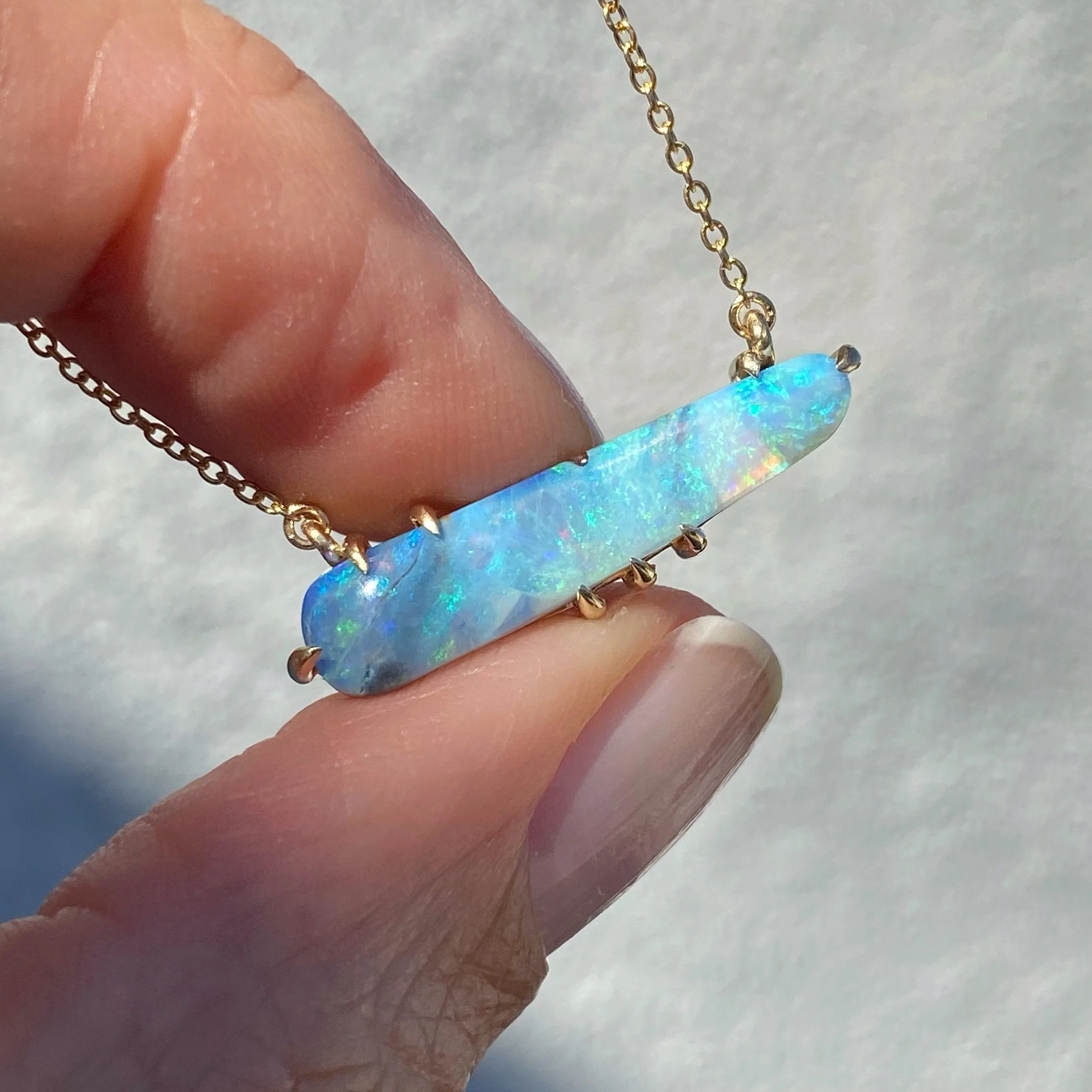 Winter Flurry Boulder Opal Diamond Station Necklace