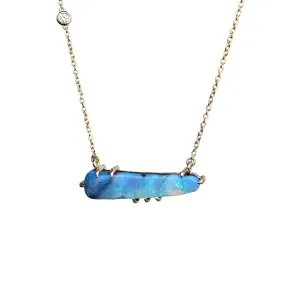 Winter Flurry Boulder Opal Diamond Station Necklace