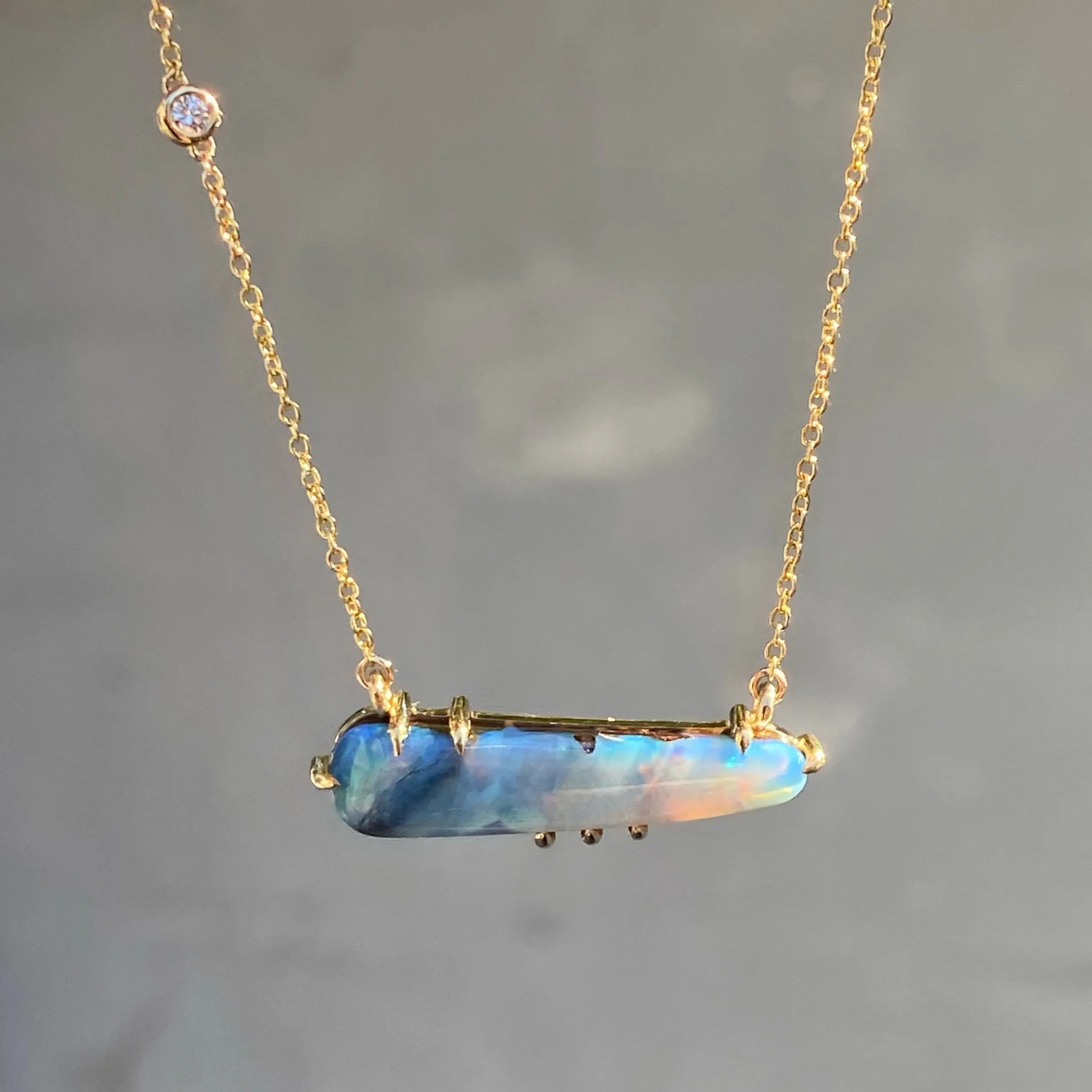 Winter Flurry Boulder Opal Diamond Station Necklace