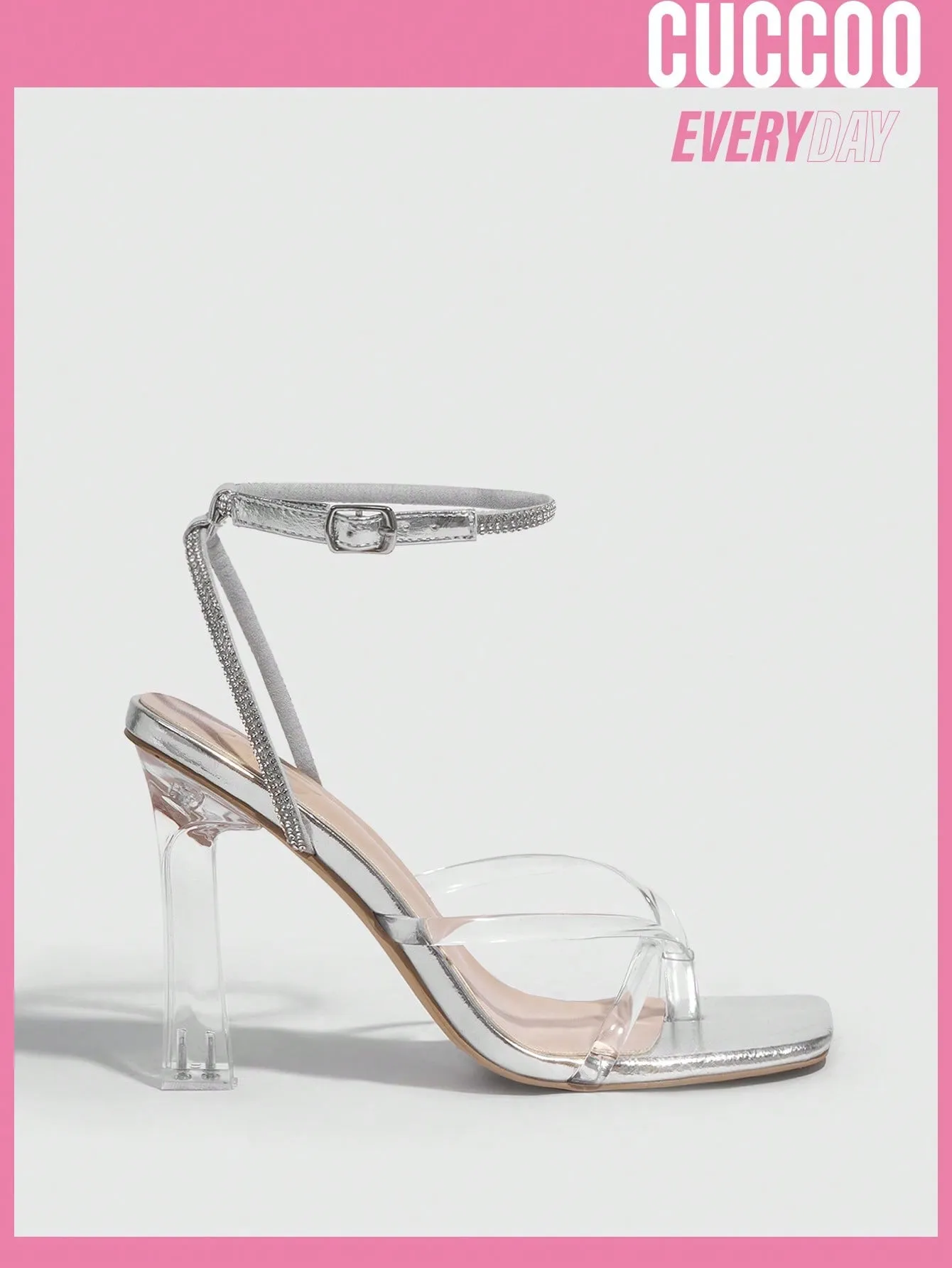 Woman Shoes Silver Fashionable Transparent Strap High Heel Sandals, Versatile Style For Spring And Summer